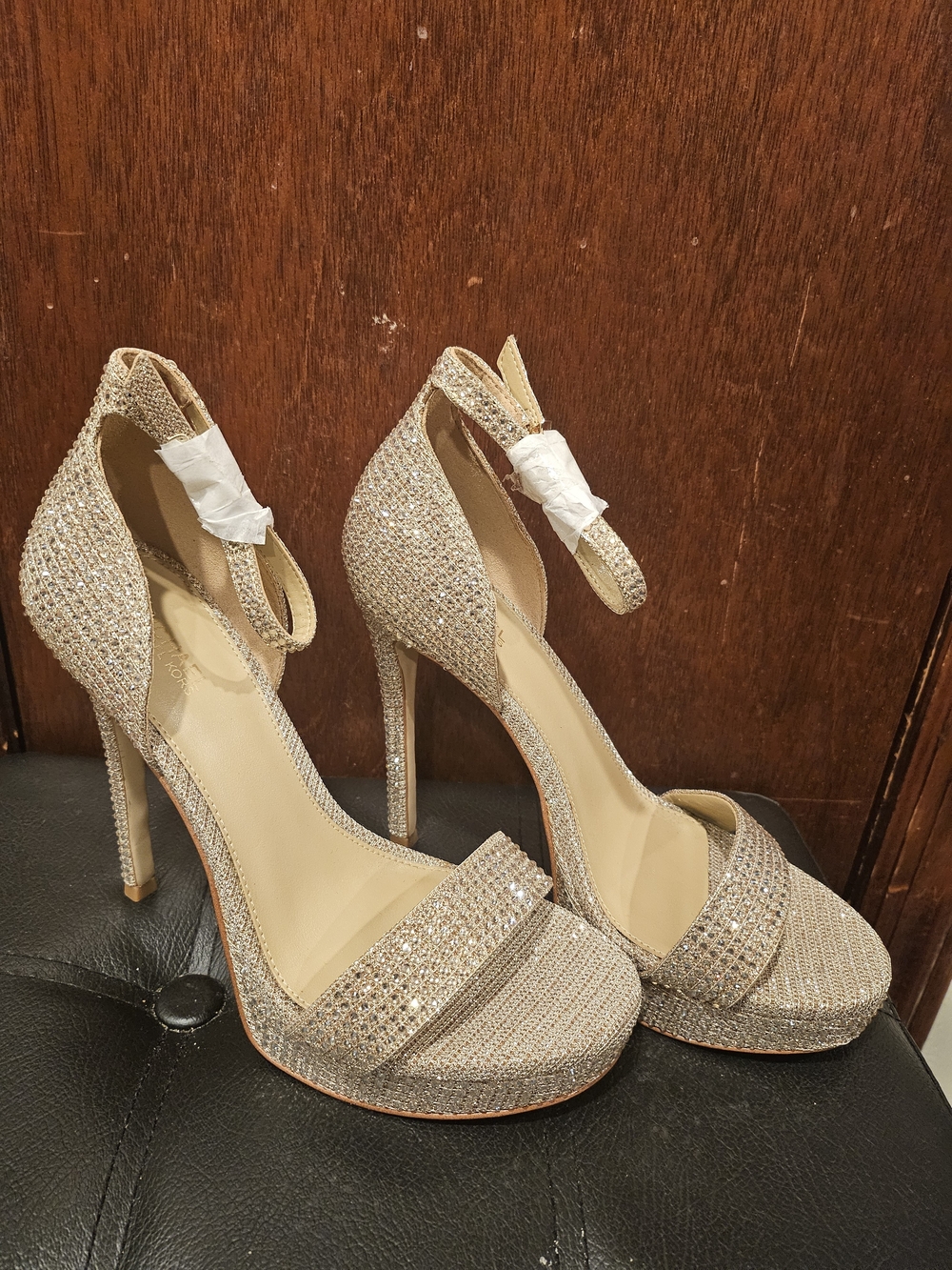 Michael Kors Jordyn Glitter Platform High Heel Sandals - Champagne